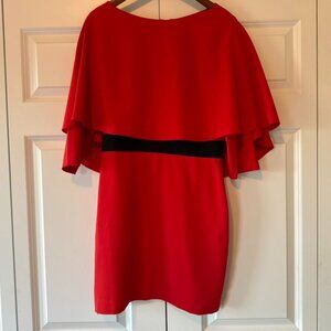 Alice + Olivia Red Cape Style Cocktail Dress Black Waist Size 8